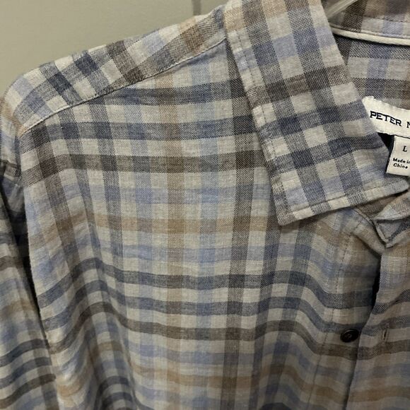 Peter Millar Mens Large Button Down Shirt Blue Plaid 100% Cotton Casual business - Picture 3 of 6